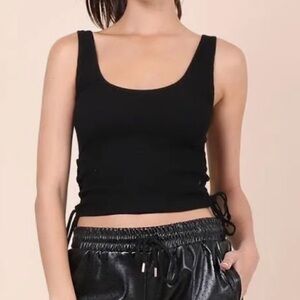 NWOT Suzette, Lace Trimmed, Scoop Neck, Ribbed, Ruched Sides, Tank Top, One Size